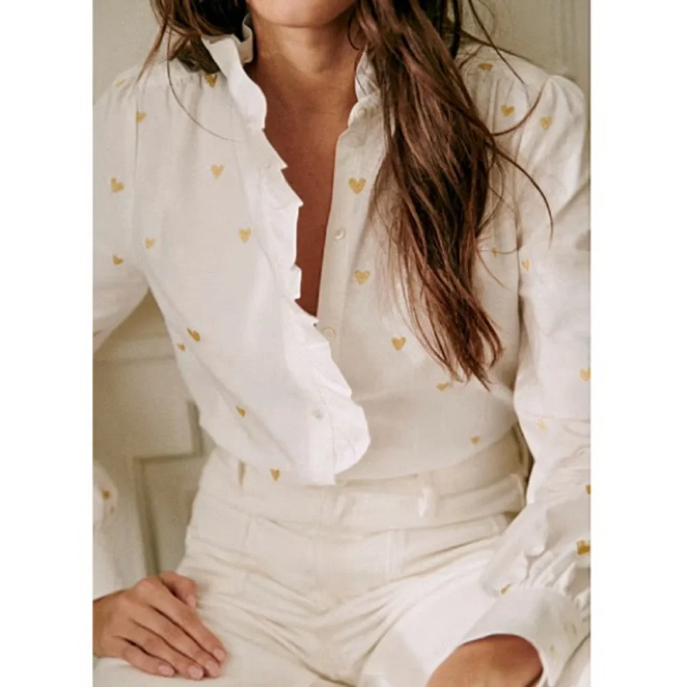 Sezane Chlo Gold Hearts Embroidered Shirt - Picture 3 of 12